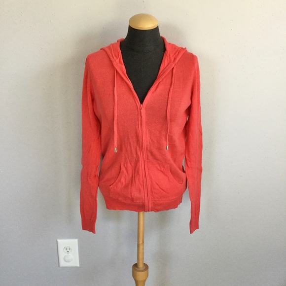 Lightweight Coral Zip Up Hoodie Sweater - Picture 1 of 7